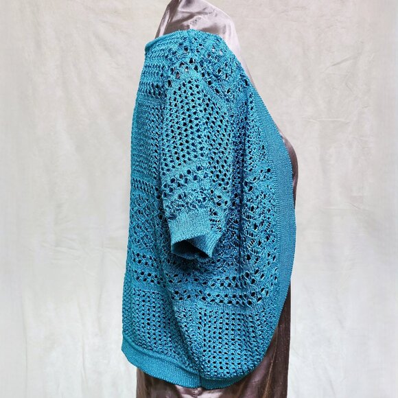 Brilliant Blue Netted Crochet Cardigan Shrug - Picture 4 of 6